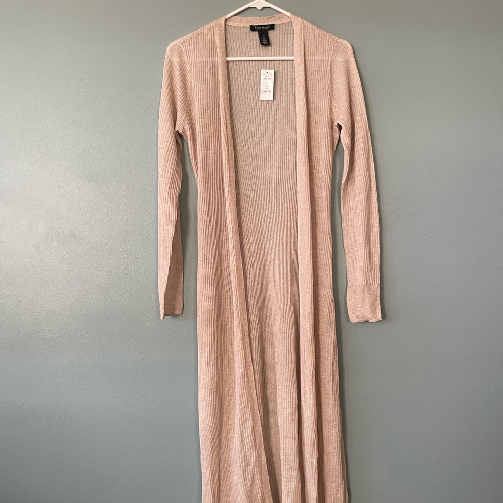White House Black Market cream, ribbed duster cardigan. NWT